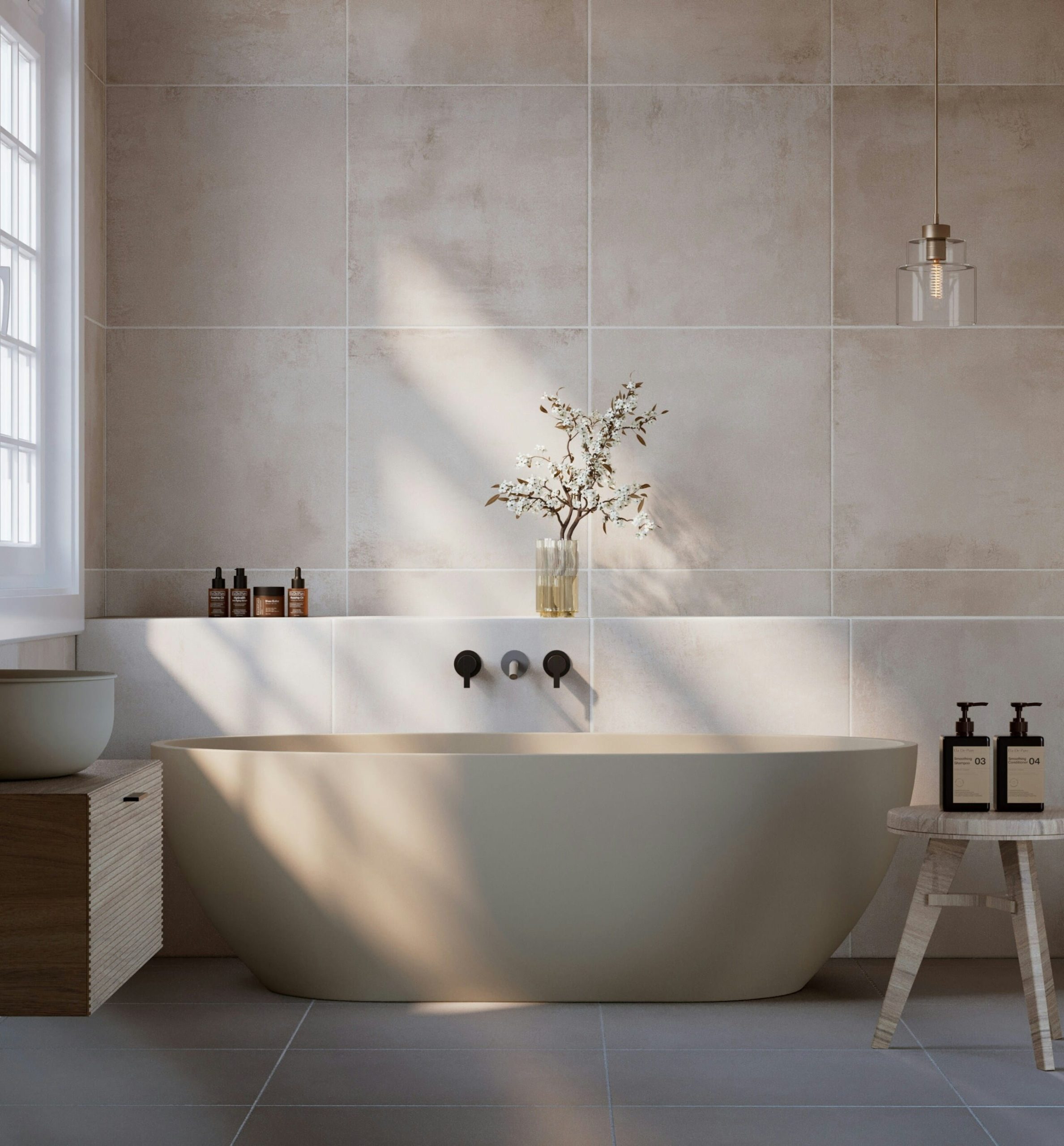 Perth bathroom with floor to ceiling wall tiling