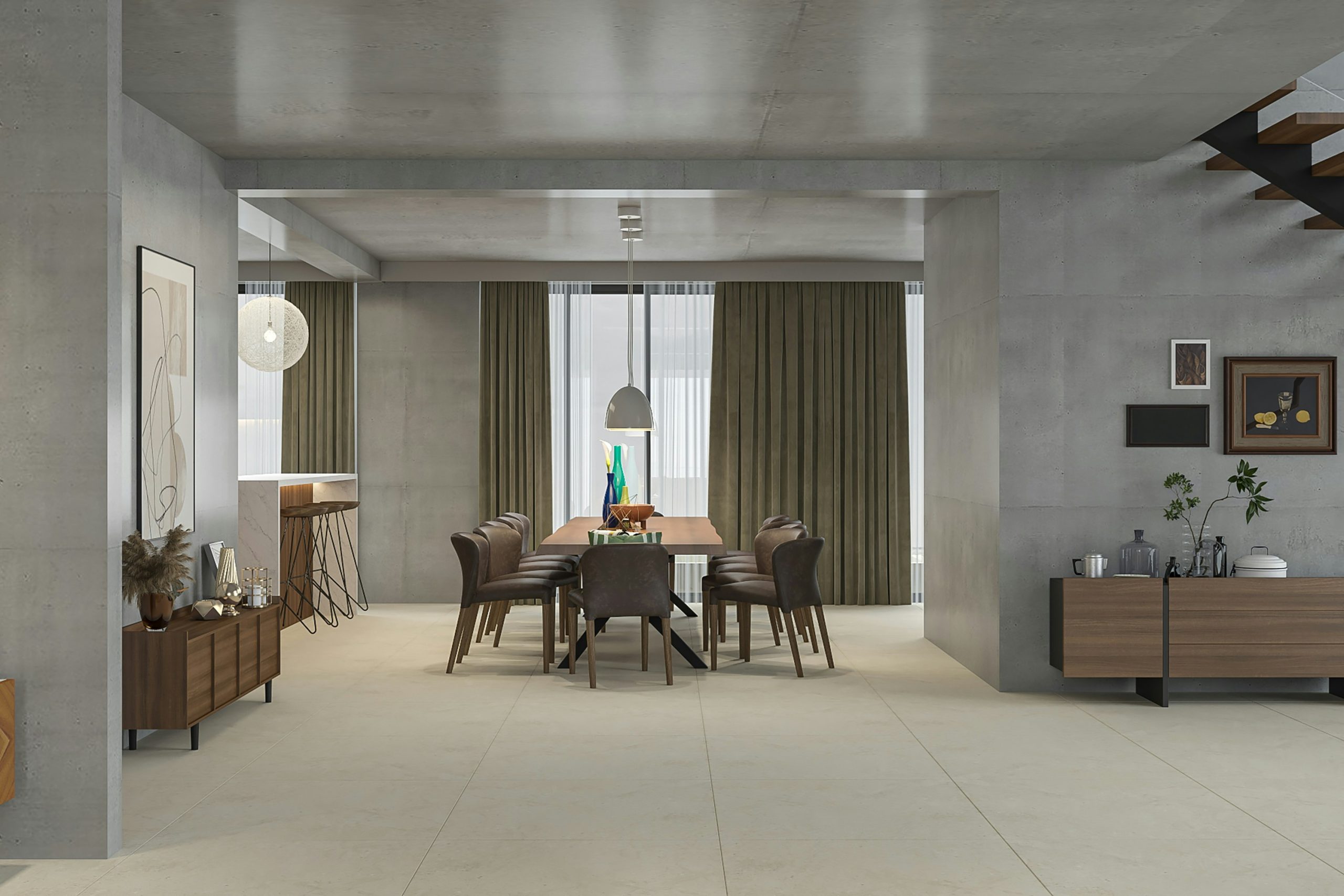Open plan Perth living area with a large format tiled floor